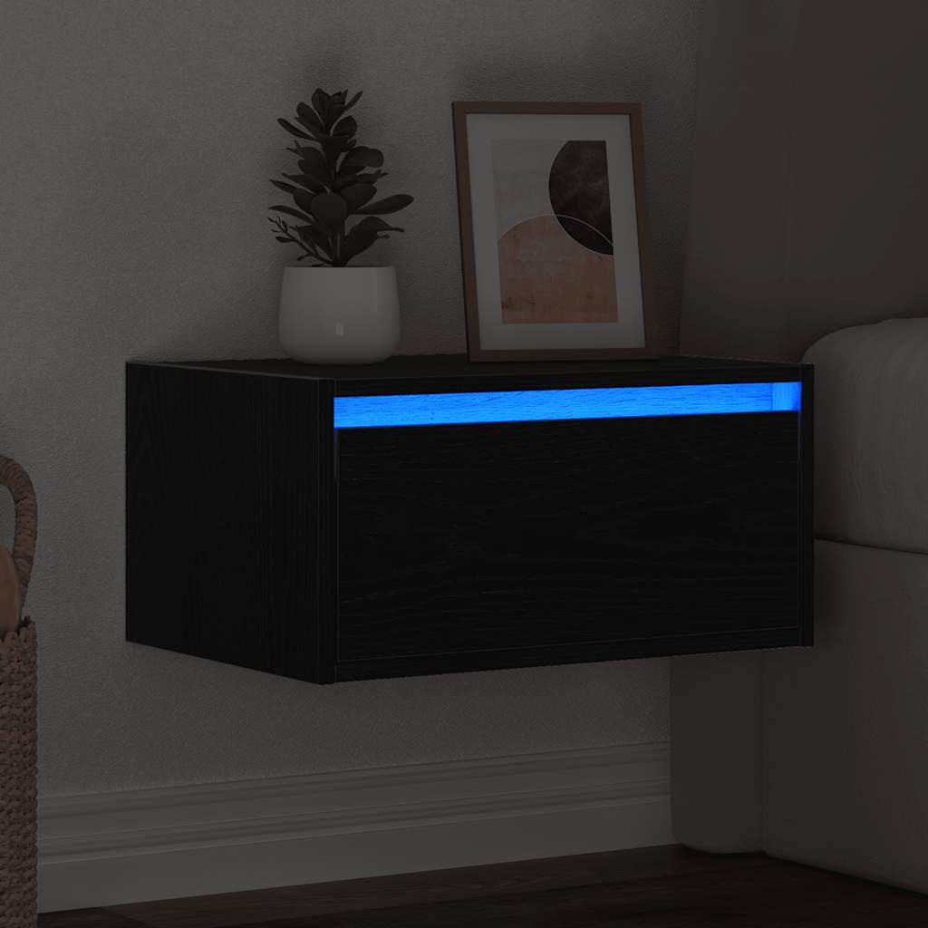 Table de chevet murale avec lumières LED chêne noir - XIOS