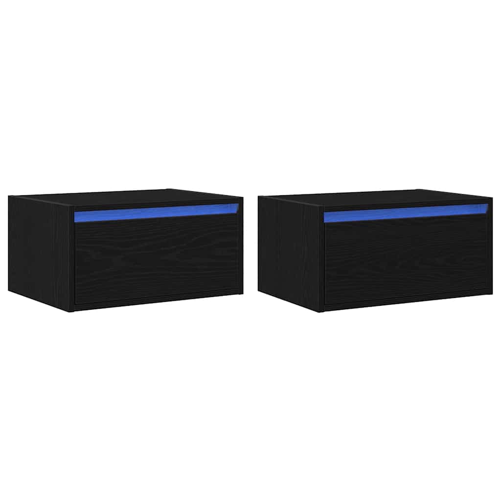 Tables de chevet murales avec lumières LED 2 pcs chêne noir - XIOS