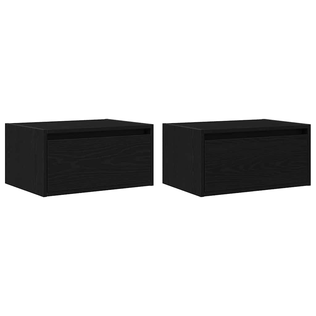 Tables de chevet murales avec lumières LED 2 pcs chêne noir - XIOS