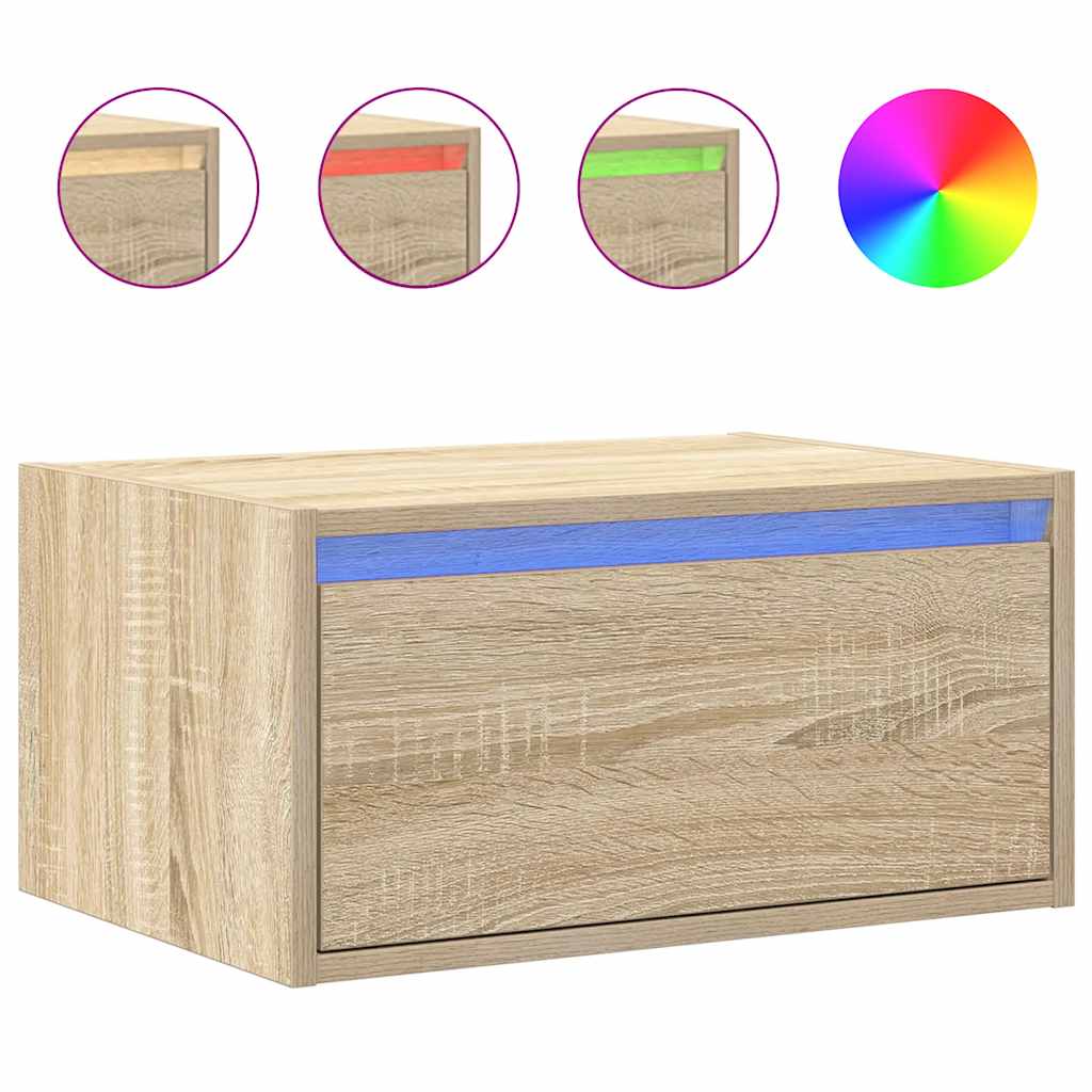 Table de chevet murale avec lumières LED chêne sonoma - XIOS