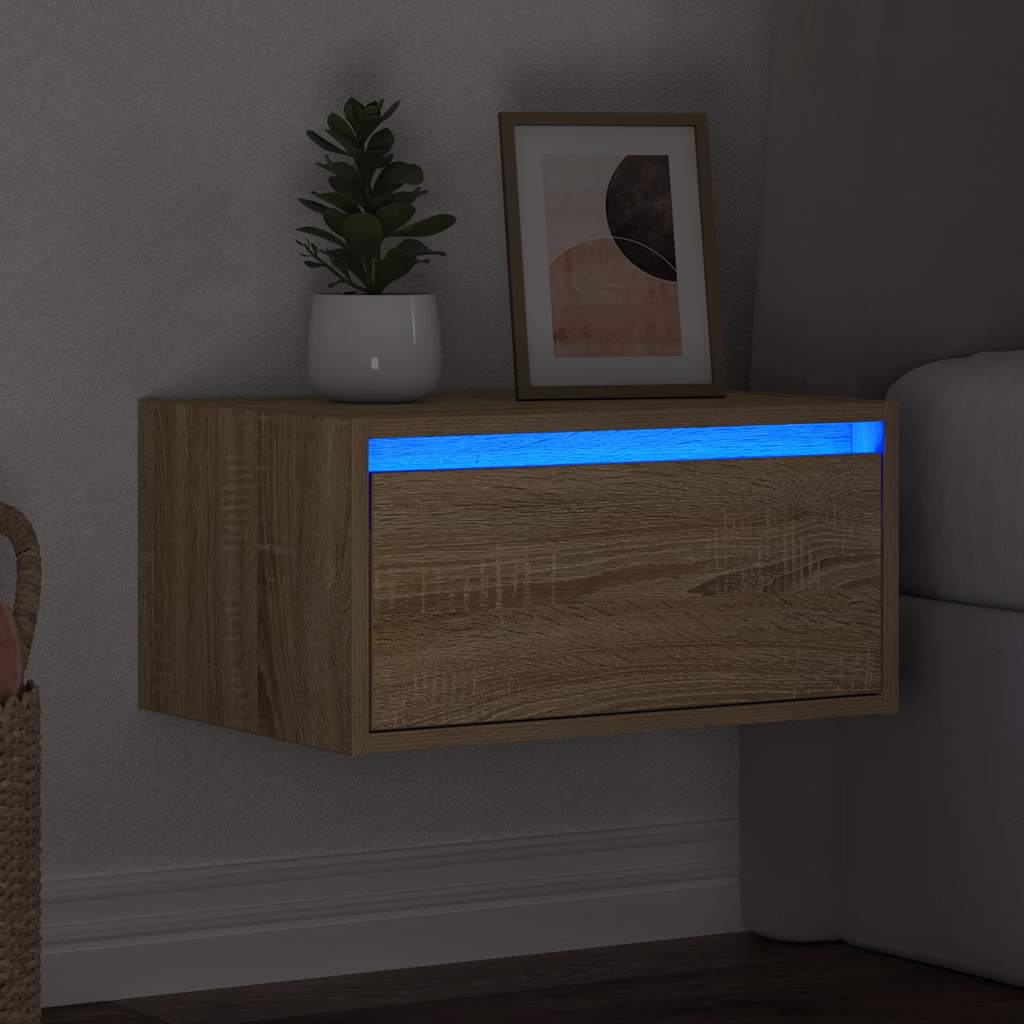Table de chevet murale avec lumières LED chêne sonoma - XIOS