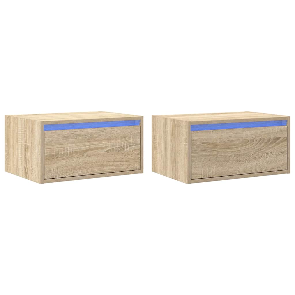 Tables de chevet murales avec lumières LED 2 pcs chêne sonoma - XIOS