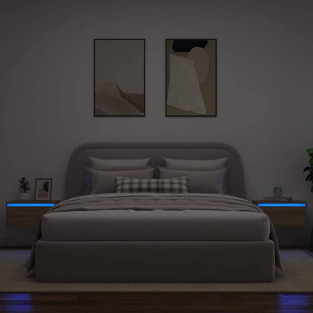 Tables de chevet murales avec lumières LED 2 pcs chêne sonoma - XIOS