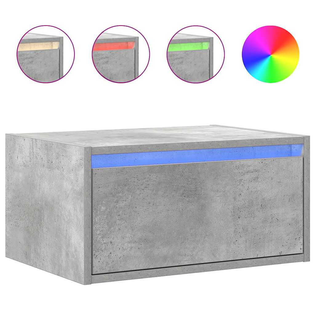 Table de chevet murale avec lumières LED gris béton - XIOS
