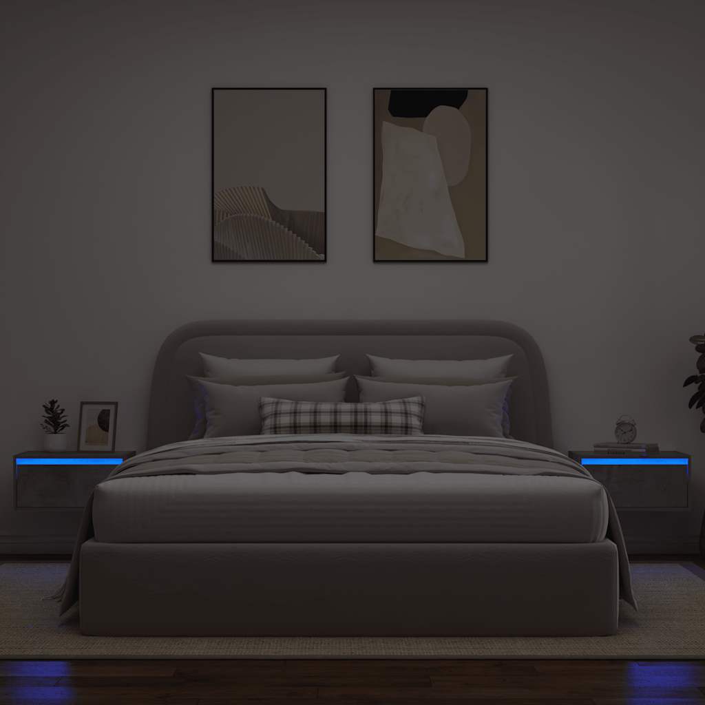 Tables de chevet murales avec lumières LED 2 pcs gris béton - XIOS