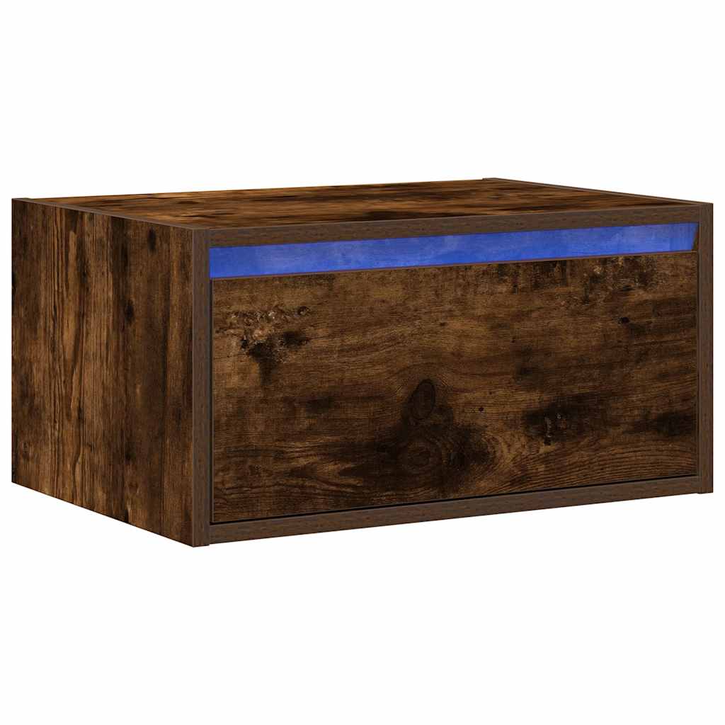 Table de chevet murale avec lumières LED chêne fumé - XIOS