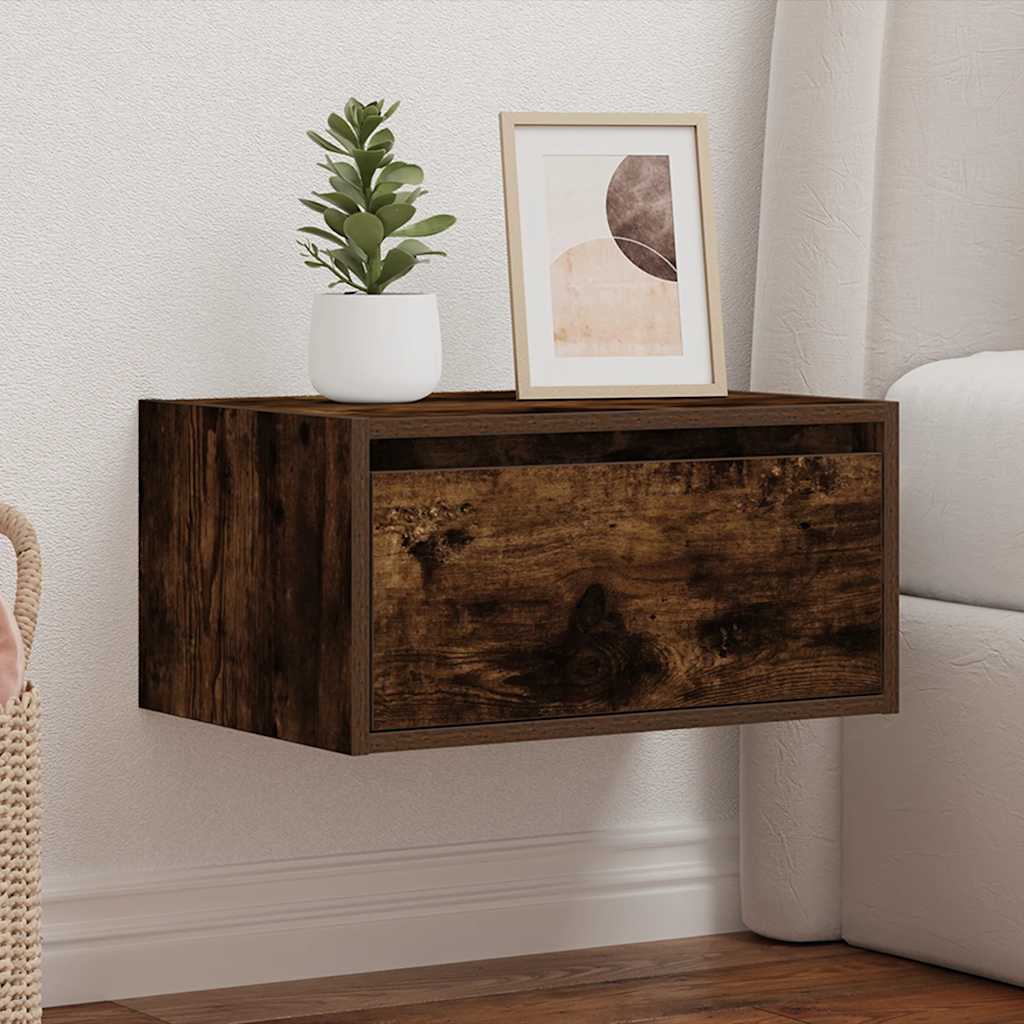 Table de chevet murale avec lumières LED chêne fumé - XIOS