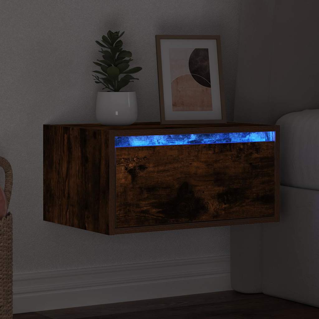 Table de chevet murale avec lumières LED chêne fumé - XIOS