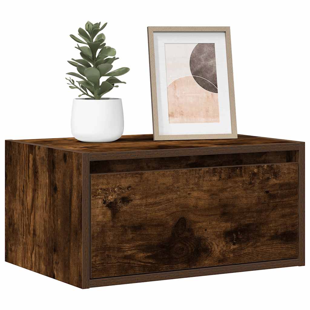 Table de chevet murale avec lumières LED chêne fumé - XIOS