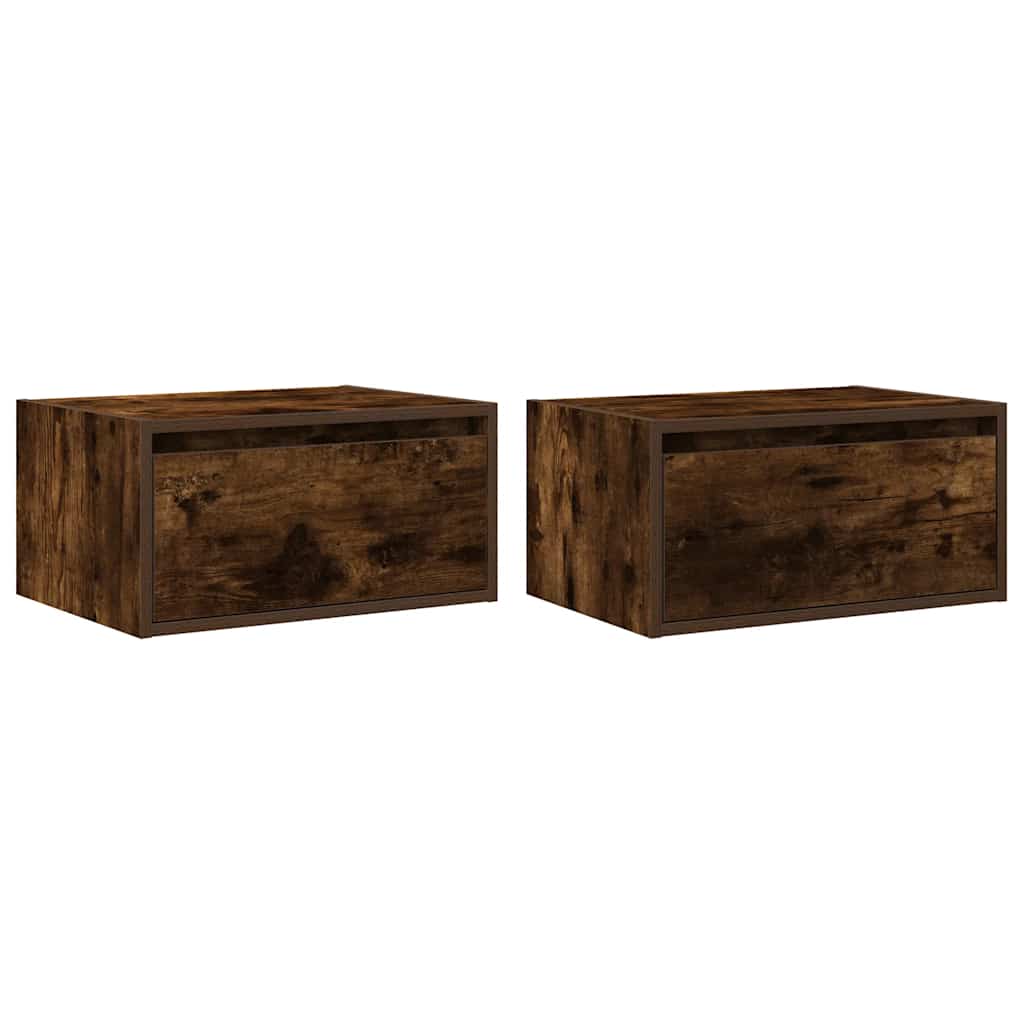 Tables de chevet murales avec lumières LED 2 pcs chêne fumé - XIOS