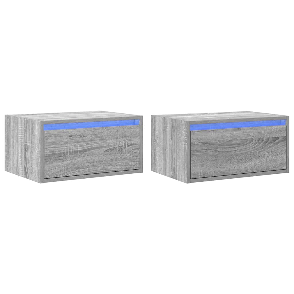Tables de chevet murales avec lumières LED 2 pcs sonoma gris - XIOS