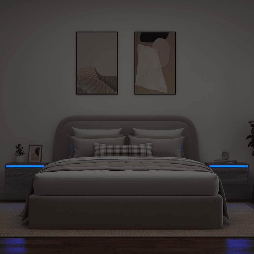 Tables de chevet murales avec lumières LED 2 pcs sonoma gris - XIOS