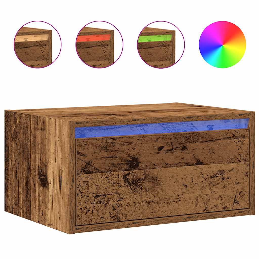 Table de chevet murale avec lumières LED vieux bois - XIOS