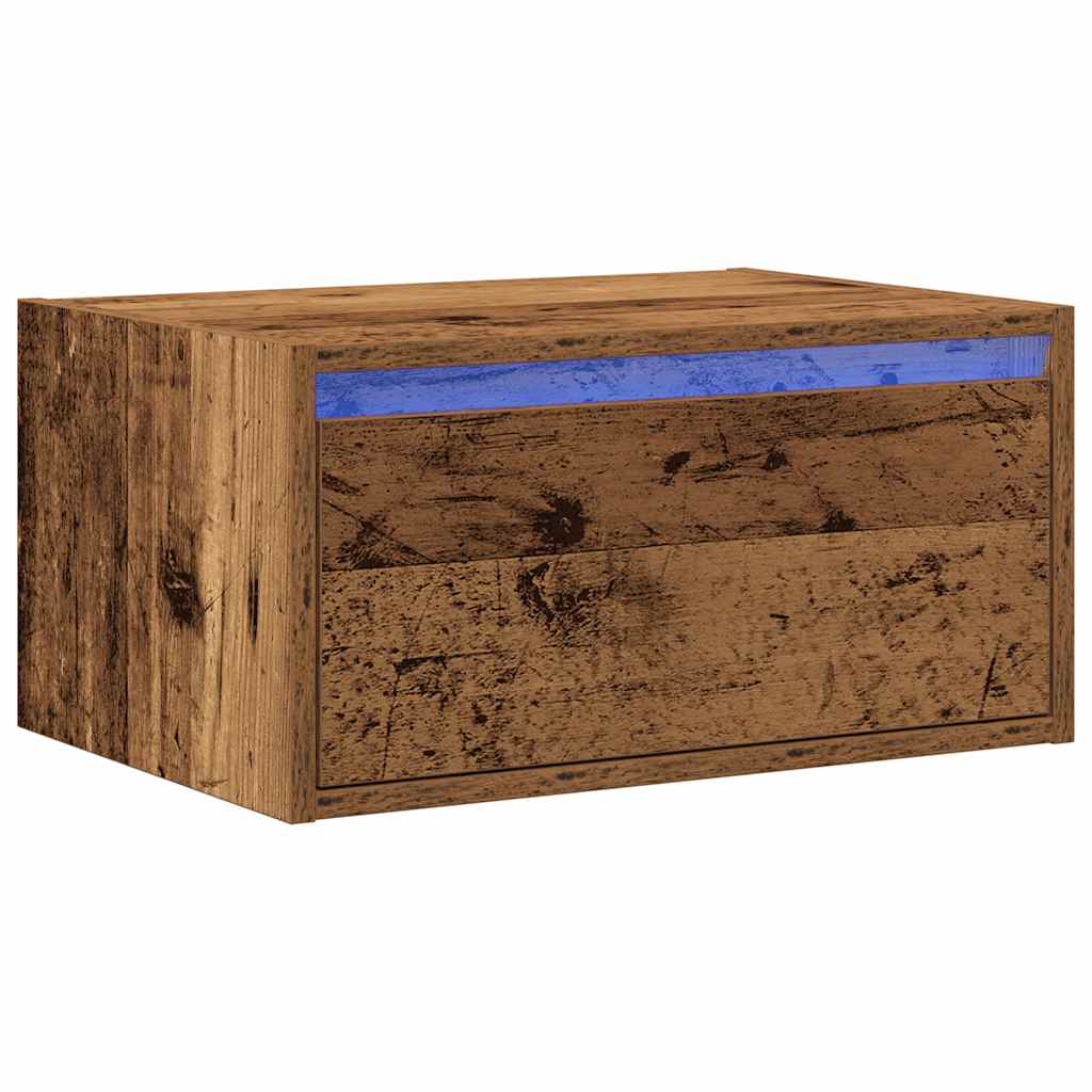Table de chevet murale avec lumières LED vieux bois - XIOS
