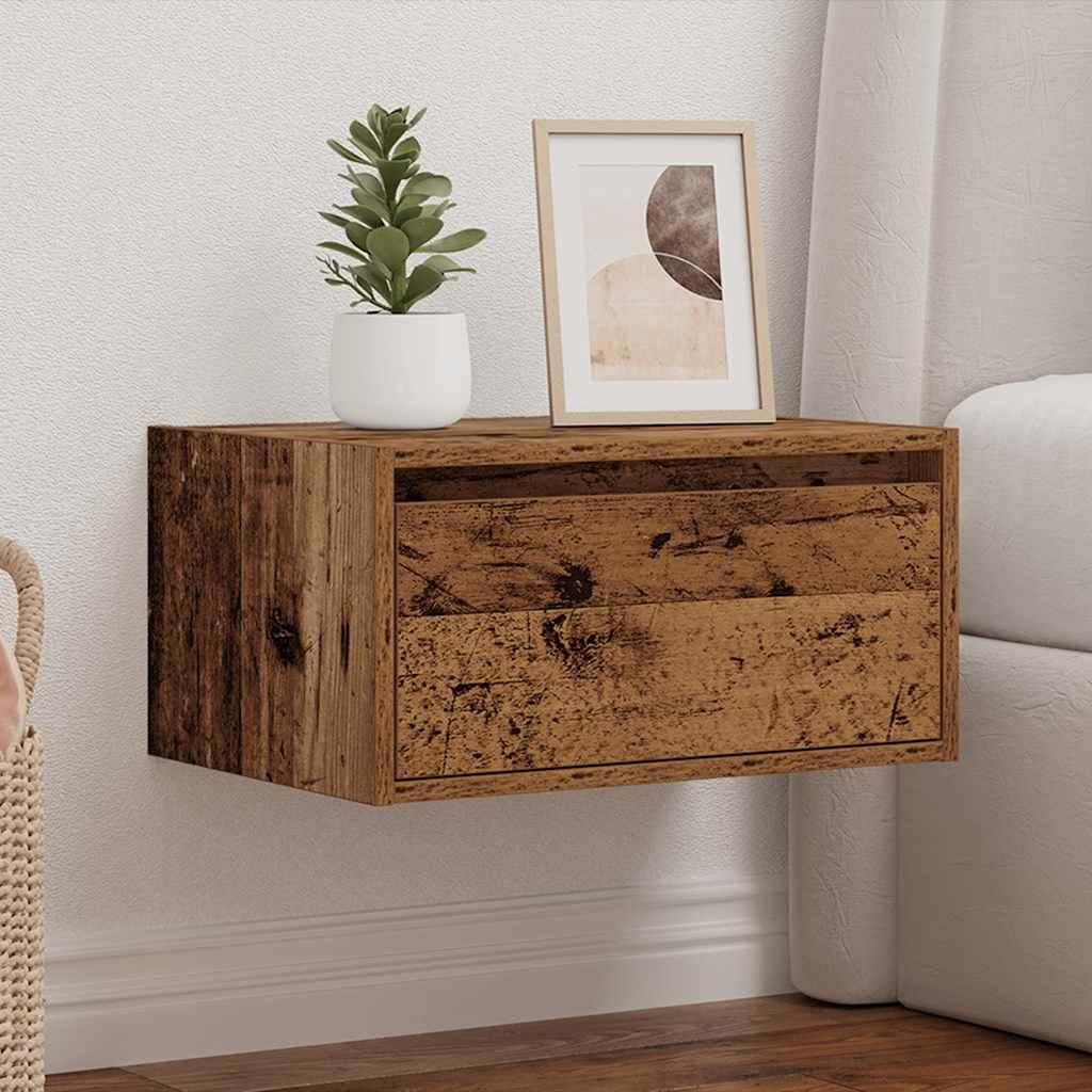 Table de chevet murale avec lumières LED vieux bois - XIOS