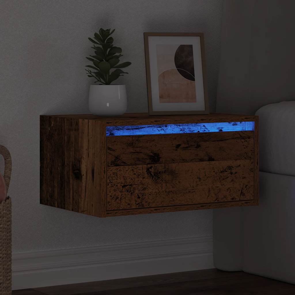Table de chevet murale avec lumières LED vieux bois - XIOS