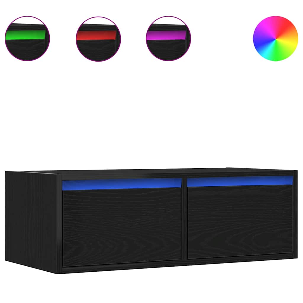 Meuble TV avec lumières LED chêne noir 75x35,5x25 cm - XIOS