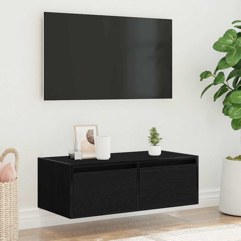 Meuble TV avec lumières LED chêne noir 75x35,5x25 cm - XIOS