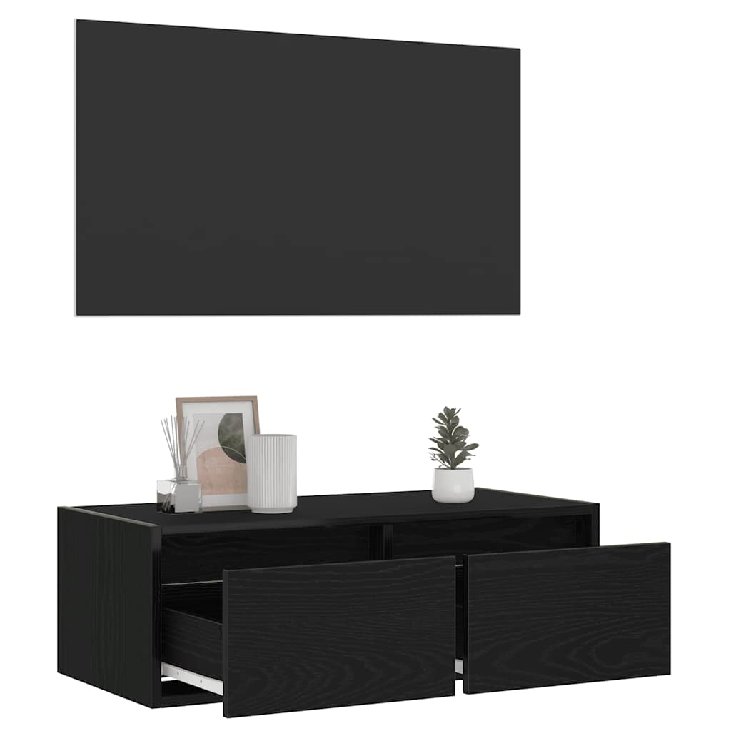 Meuble TV avec lumières LED chêne noir 75x35,5x25 cm - XIOS