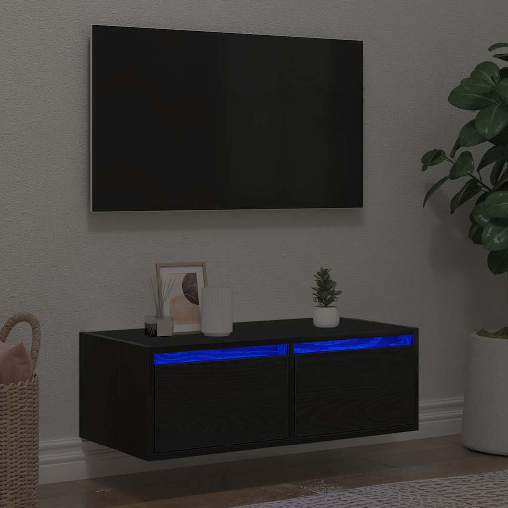 Meuble TV avec lumières LED chêne noir 75x35,5x25 cm - XIOS