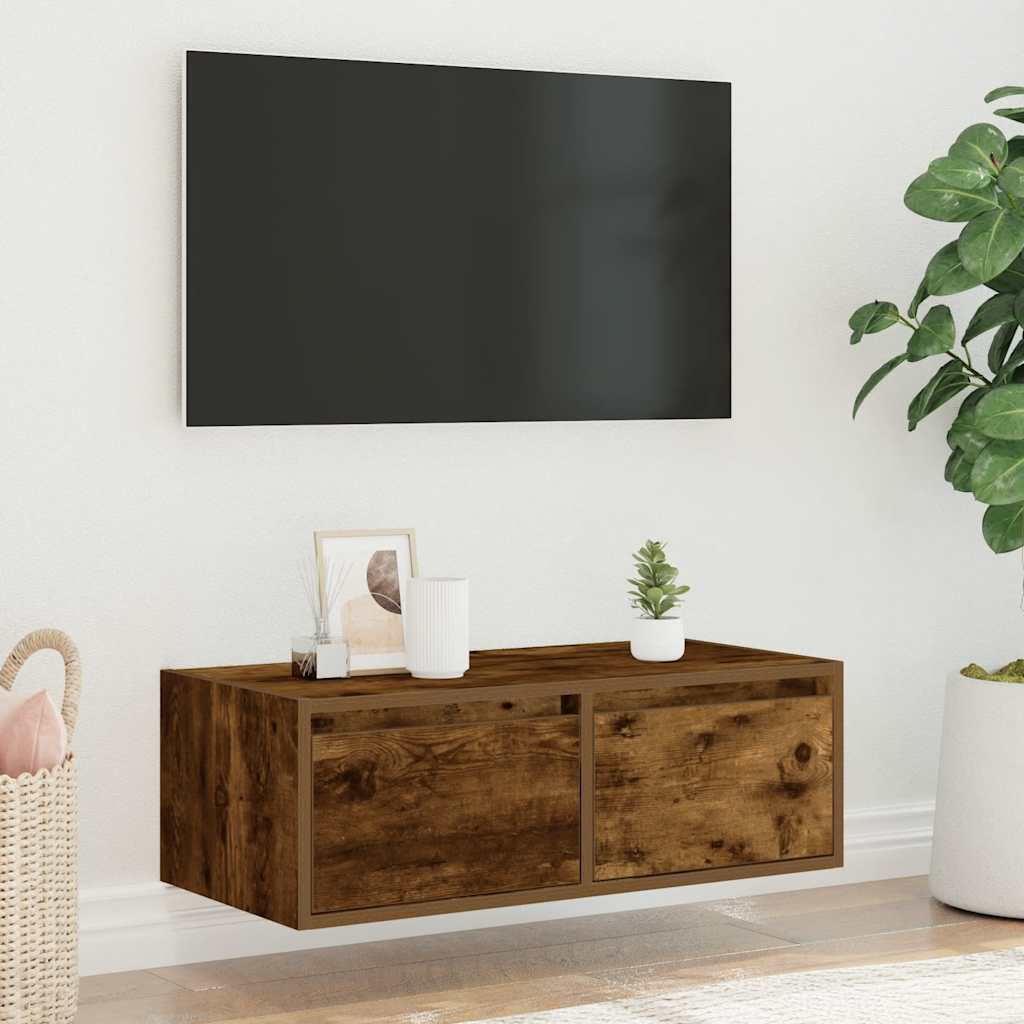 Meuble TV avec lumières LED chêne fumé 75x35,5x25 cm - XIOS