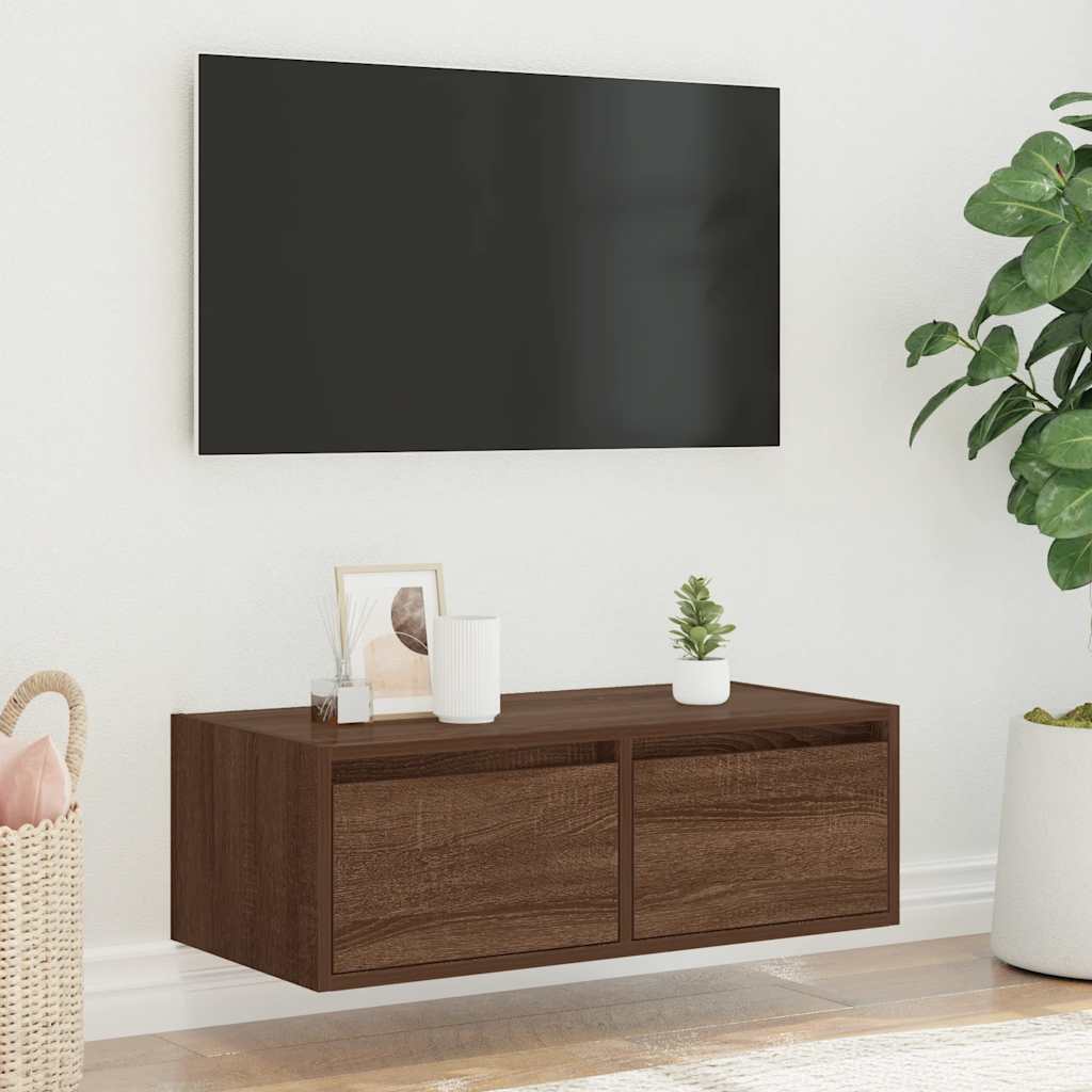 Meuble TV avec lumières LED chêne marron 75x35,5x25 cm - XIOS