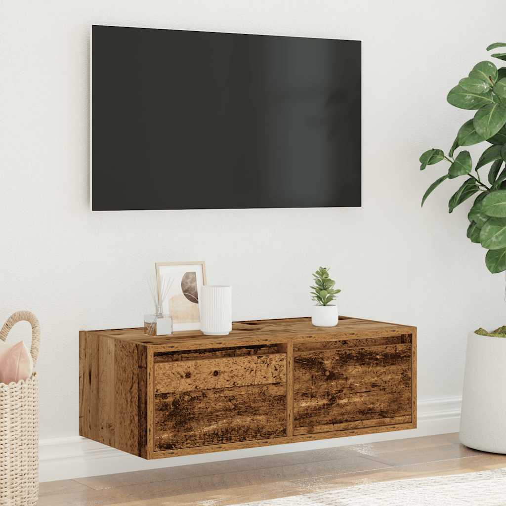 Meuble TV avec lumières LED vieux bois 75x35,5x25 cm - XIOS