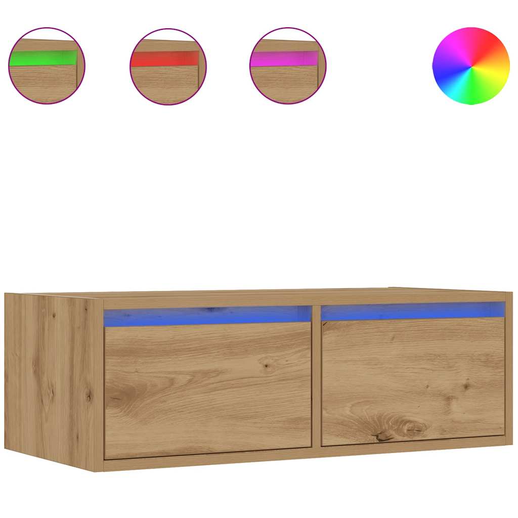 Meuble TV avec lumières LED chêne artisanal 75x35,5x25 cm - XIOS