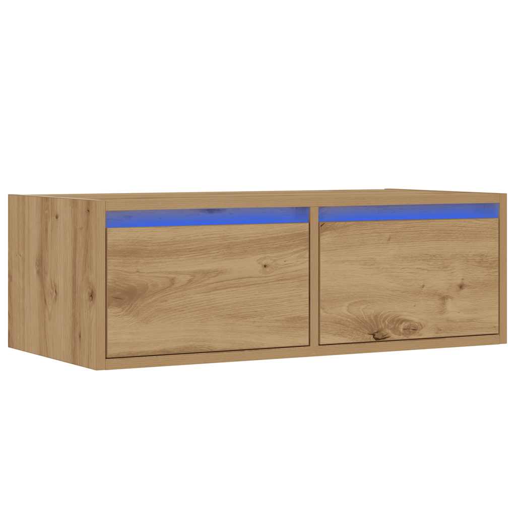 Meuble TV avec lumières LED chêne artisanal 75x35,5x25 cm - XIOS