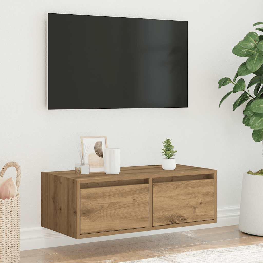 Meuble TV avec lumières LED chêne artisanal 75x35,5x25 cm - XIOS