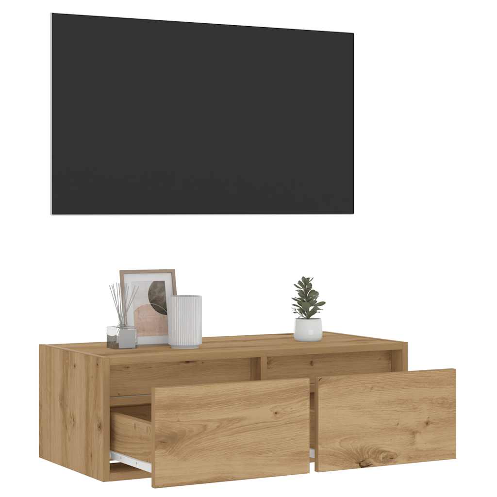 Meuble TV avec lumières LED chêne artisanal 75x35,5x25 cm - XIOS