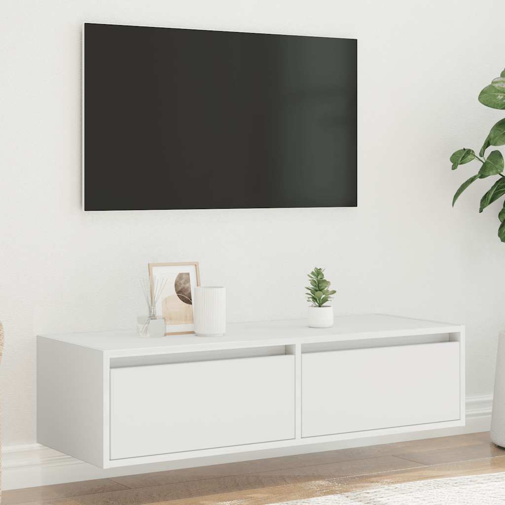Meuble TV avec lumières LED blanc 100X35,5x25 cm Meubles TV vidaXL