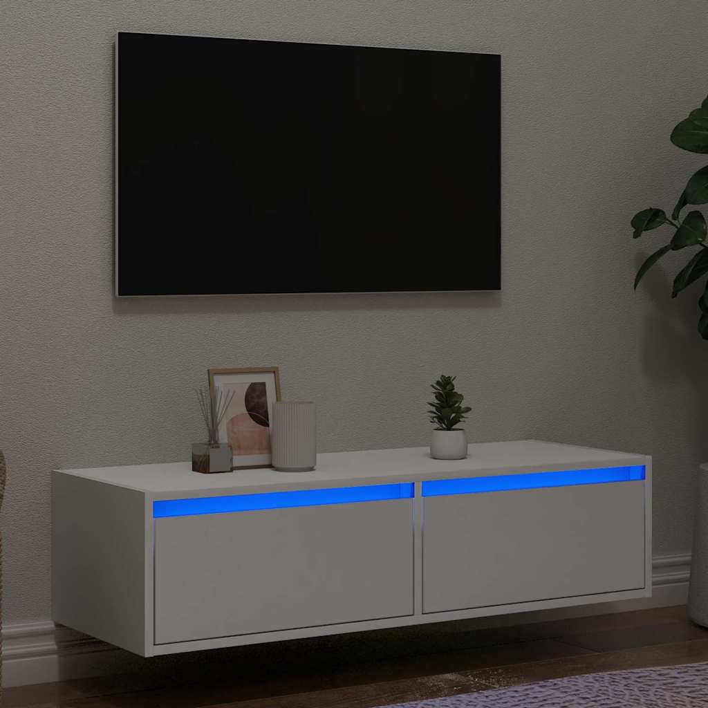 Meuble TV avec lumières LED blanc 100X35,5x25 cm Meubles TV vidaXL
