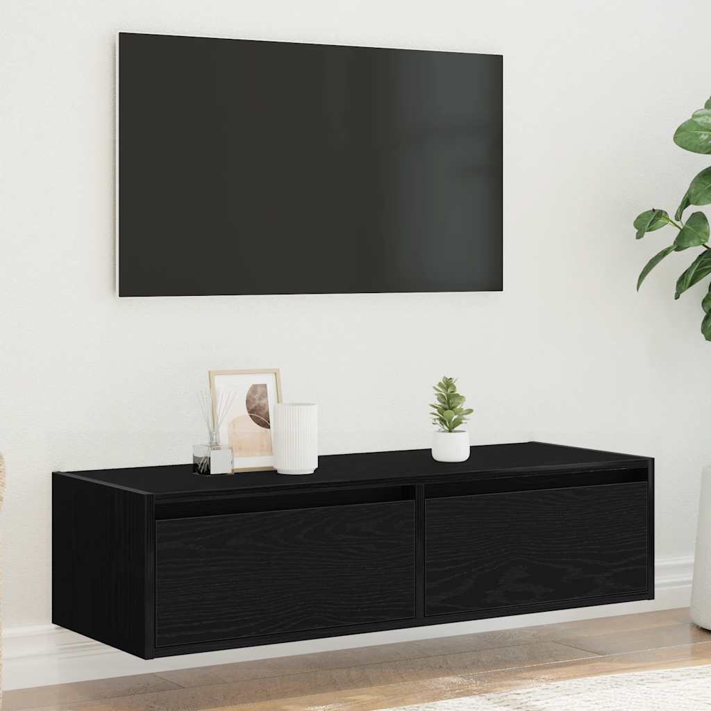 Meuble TV avec lumières LED chêne noir 100X35,5x25 cm - XIOS