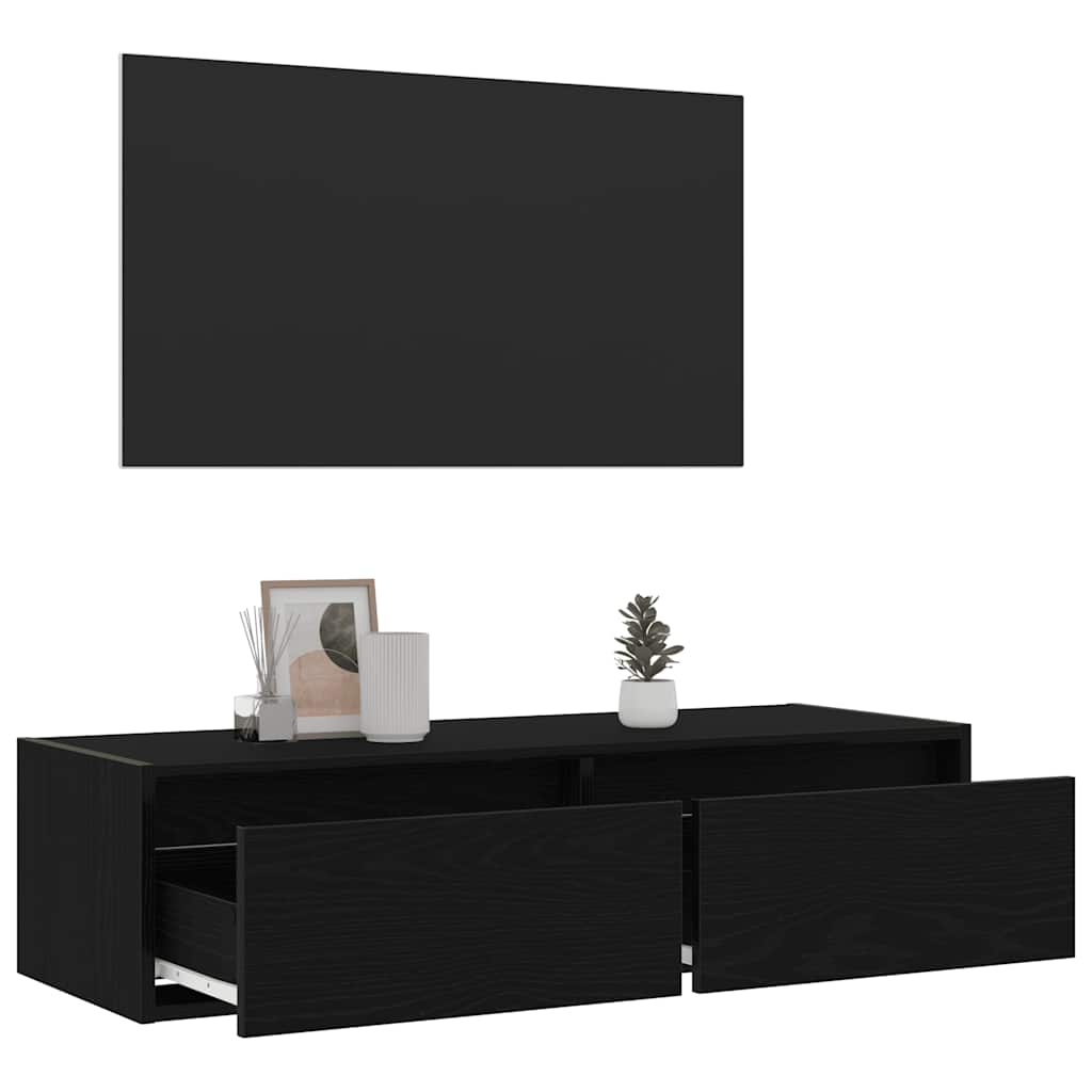 Meuble TV avec lumières LED chêne noir 100X35,5x25 cm - XIOS