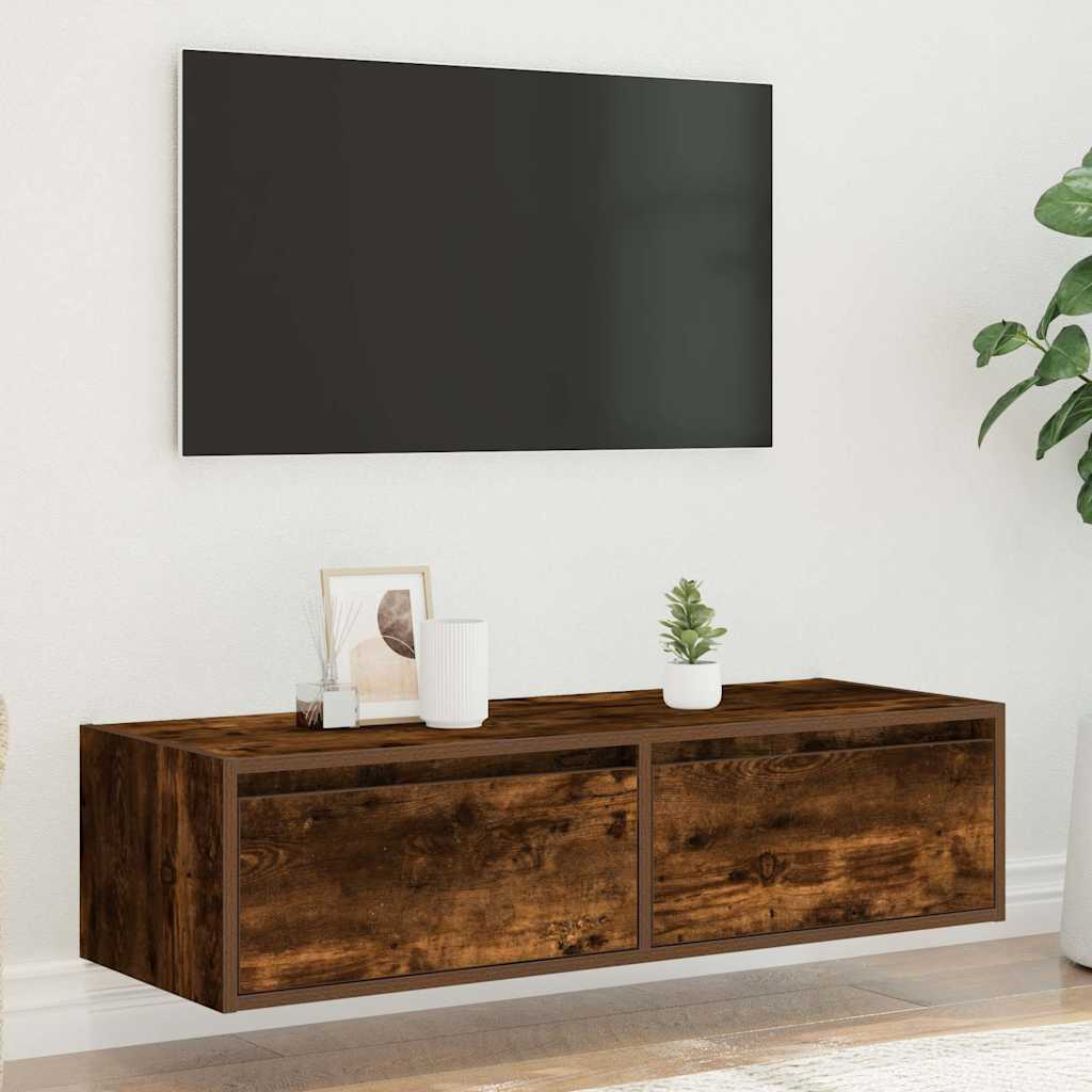 Meuble TV avec lumières LED chêne fumé 100X35,5x25 cm - XIOS