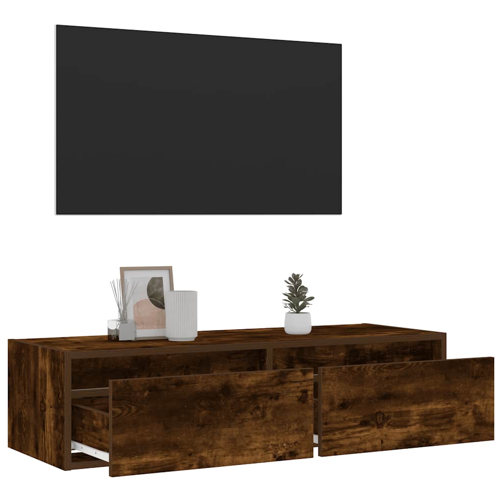 Meuble TV avec lumières LED chêne fumé 100X35,5x25 cm - XIOS