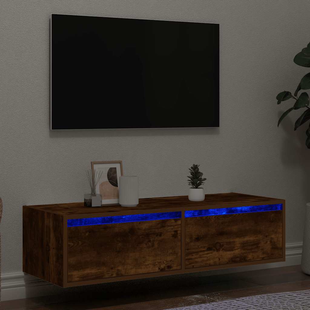 Meuble TV avec lumières LED chêne fumé 100X35,5x25 cm - XIOS