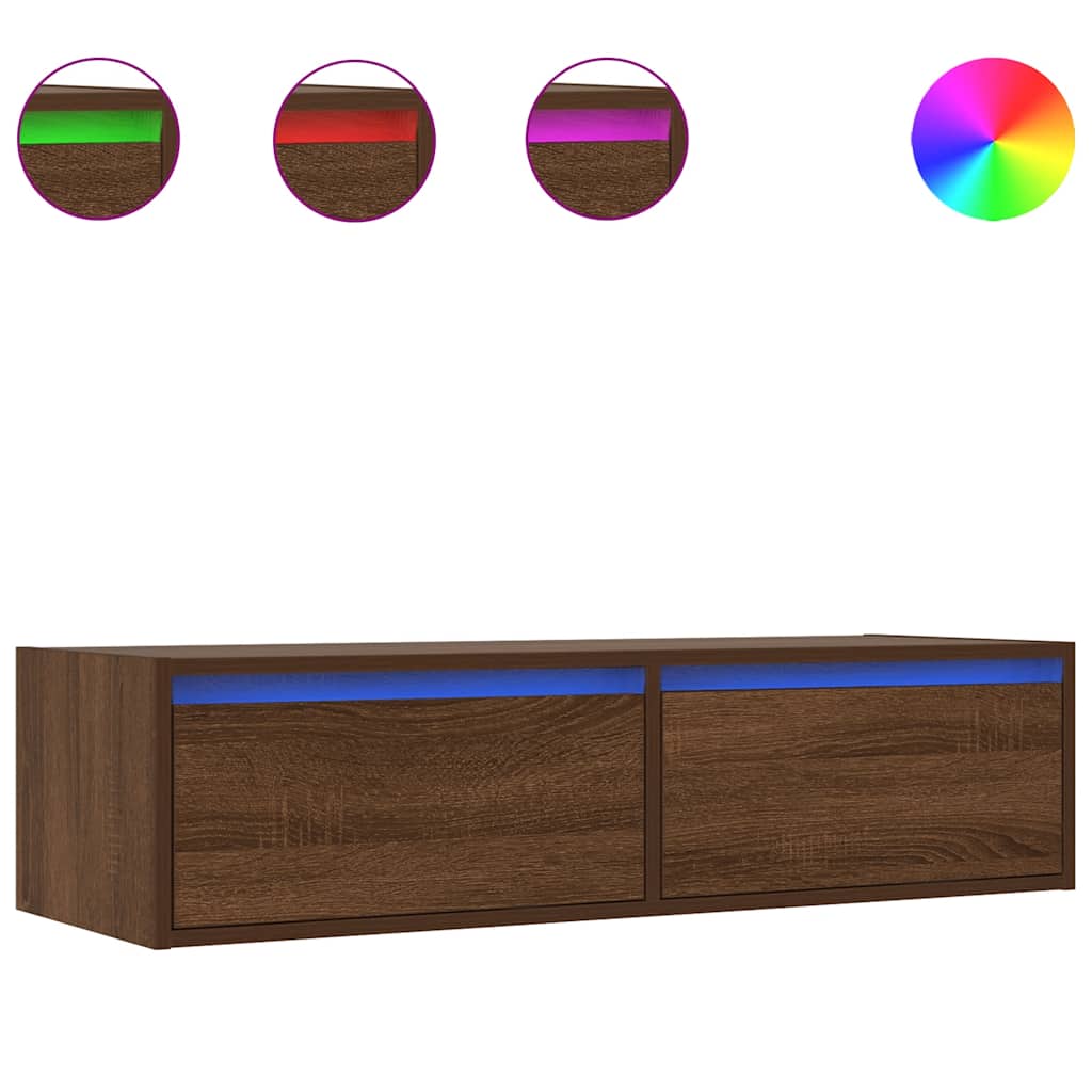 Meuble TV avec lumières LED chêne marron 100X35,5x25 cm Meubles TV vidaXL