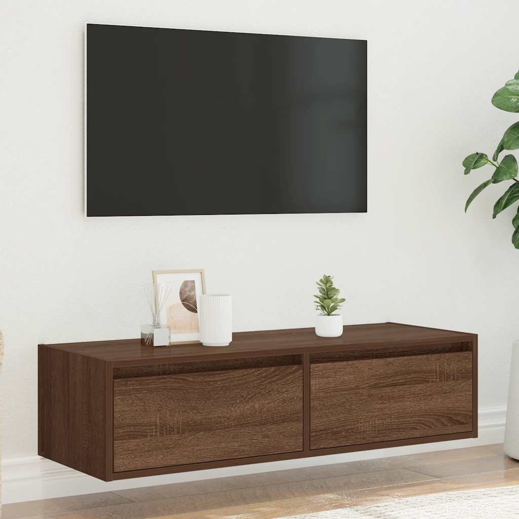 Meuble TV avec lumières LED chêne marron 100X35,5x25 cm Meubles TV vidaXL