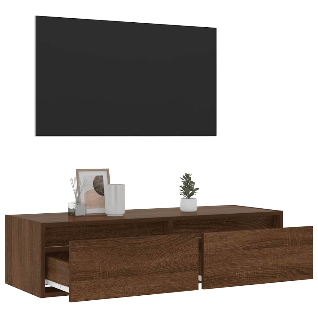 Meuble TV avec lumières LED chêne marron 100X35,5x25 cm Meubles TV vidaXL