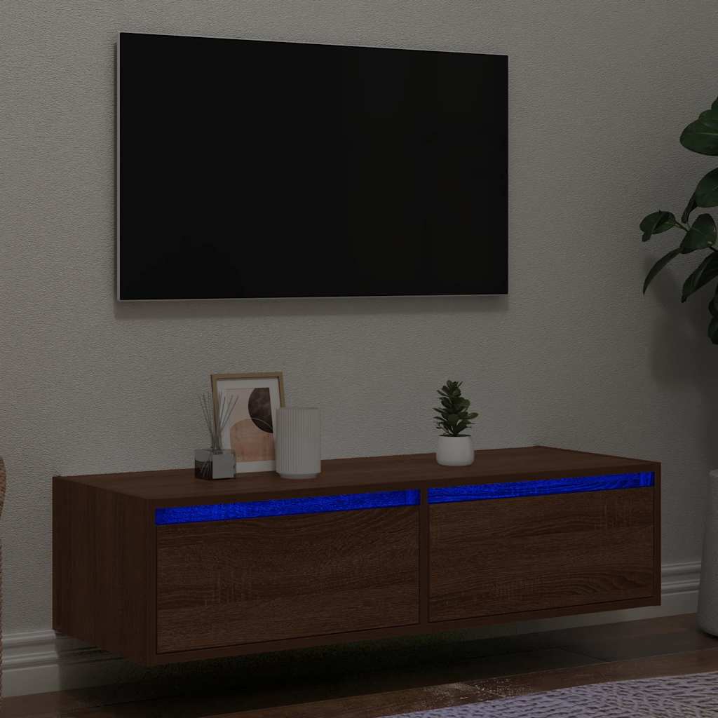 Meuble TV avec lumières LED chêne marron 100X35,5x25 cm Meubles TV vidaXL