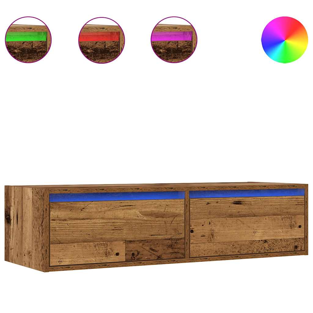 Meuble TV avec lumières LED vieux bois 100X35,5x25 cm - XIOS