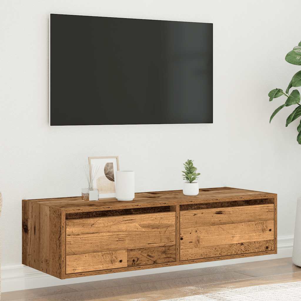 Meuble TV avec lumières LED vieux bois 100X35,5x25 cm - XIOS