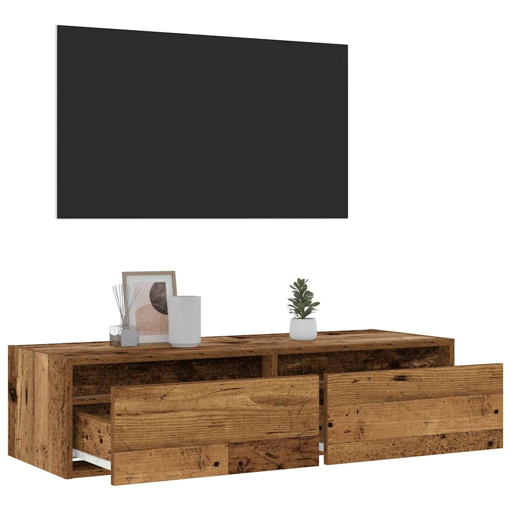 Meuble TV avec lumières LED vieux bois 100X35,5x25 cm - XIOS