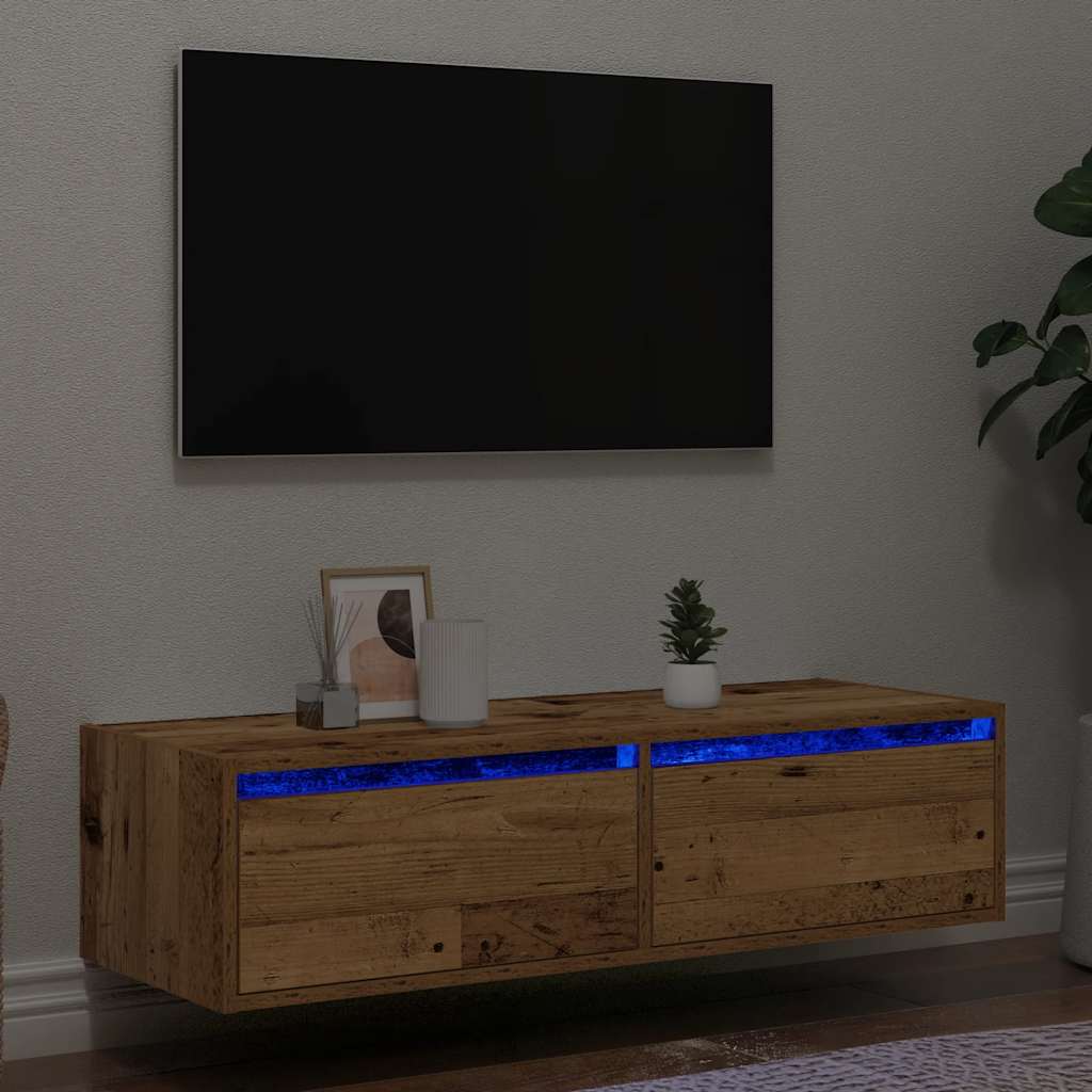 Meuble TV avec lumières LED vieux bois 100X35,5x25 cm - XIOS