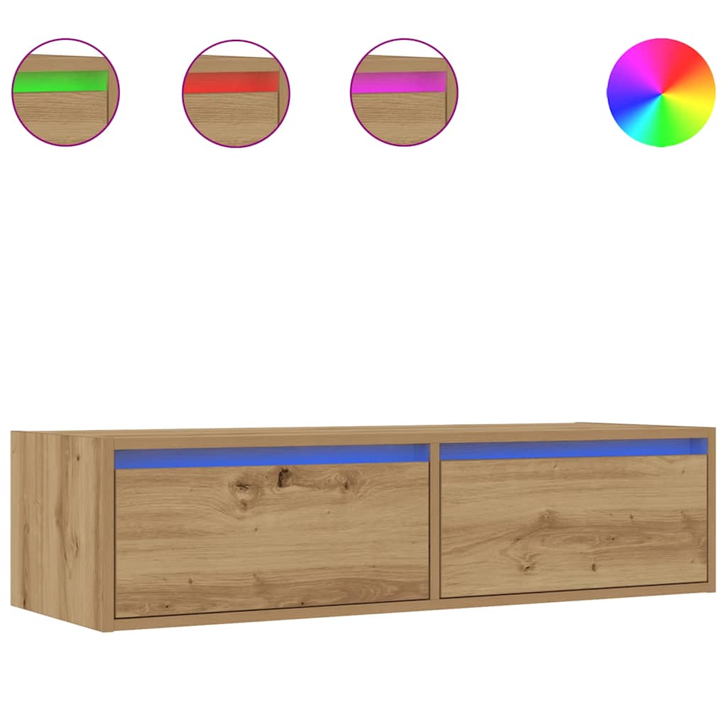Meuble TV avec lumières LED chêne artisanal 100X35,5x25 cm - XIOS