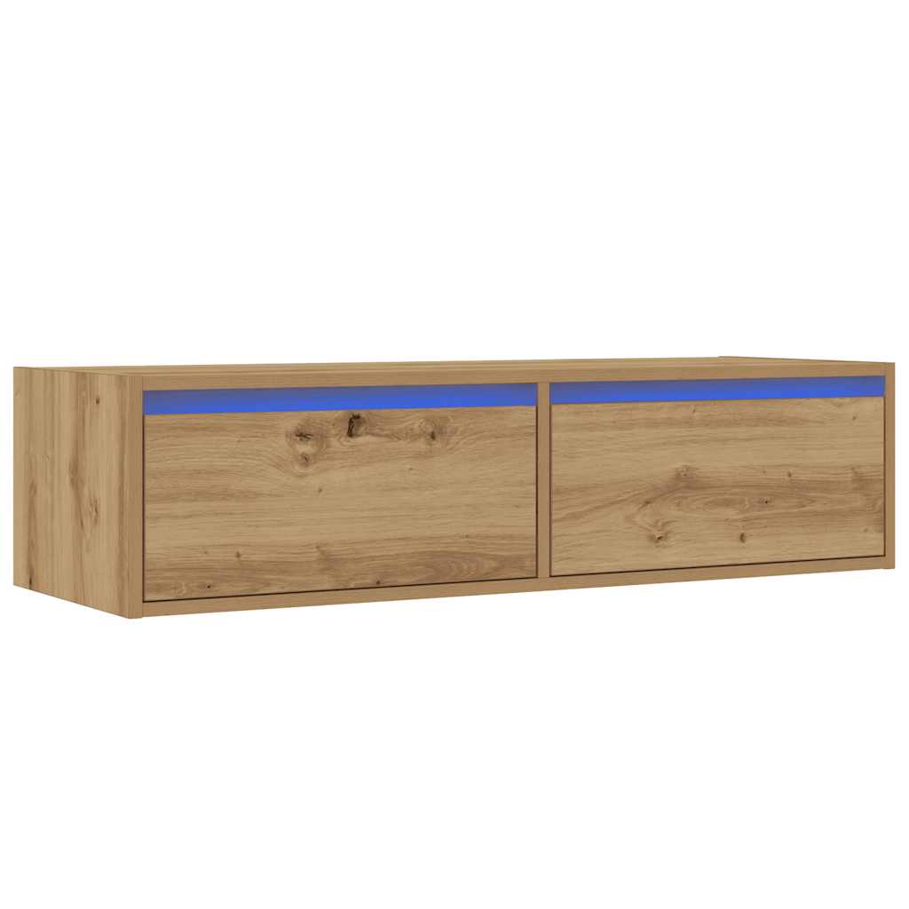 Meuble TV avec lumières LED chêne artisanal 100X35,5x25 cm - XIOS