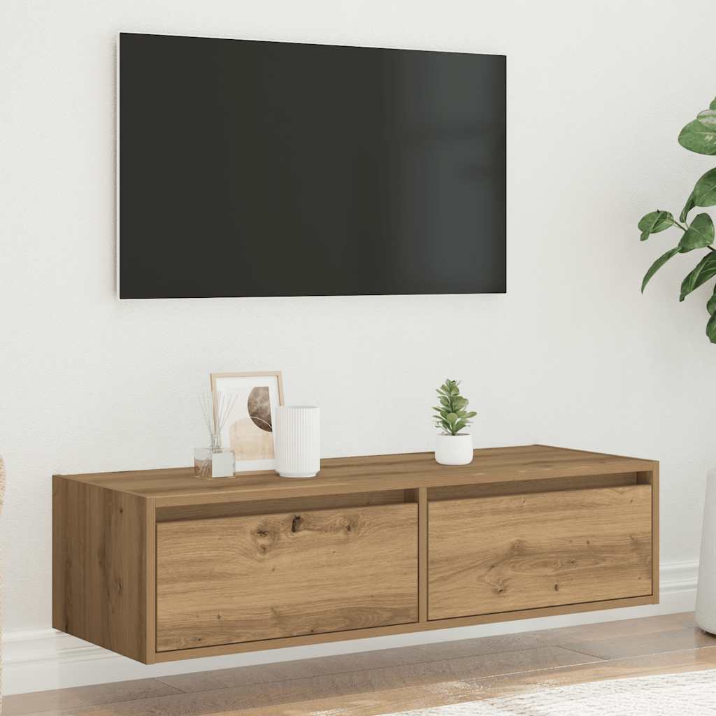 Meuble TV avec lumières LED chêne artisanal 100X35,5x25 cm - XIOS