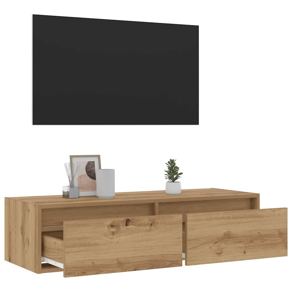 Meuble TV avec lumières LED chêne artisanal 100X35,5x25 cm - XIOS